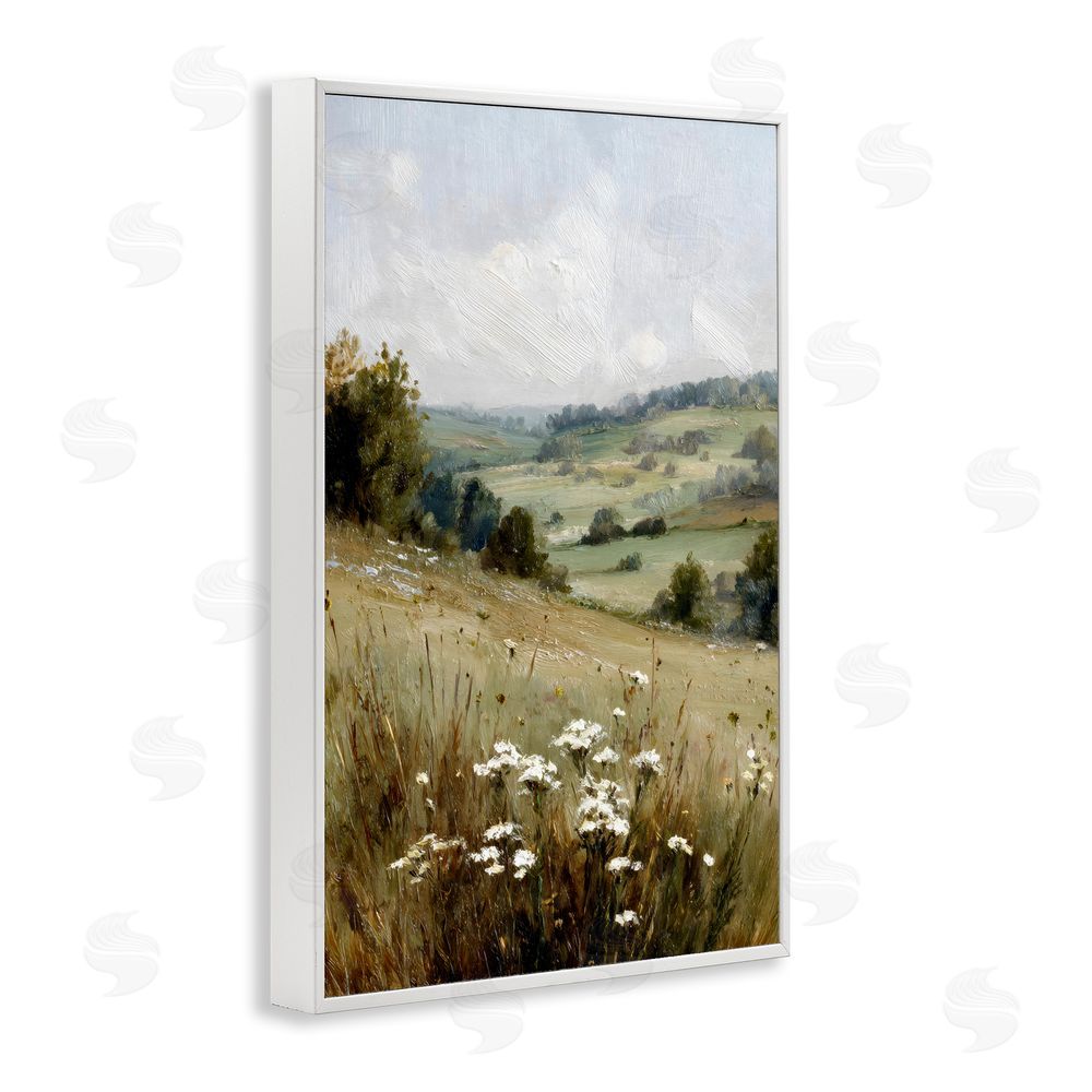 Petal Prints Design Hill of White Flowers White Framed Giclee Wall Art