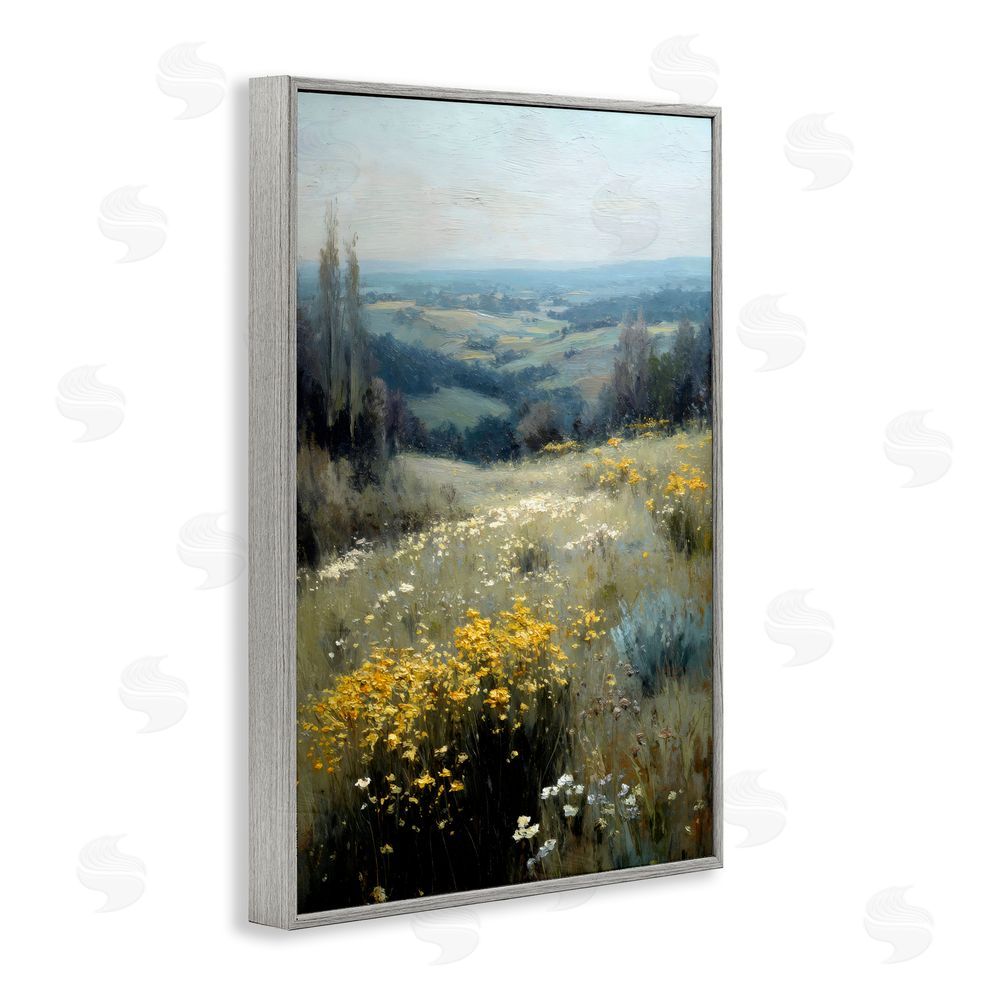 Petal Prints Design Sporadic Meadow Flowers Gray Framed Giclee Wall Art Print