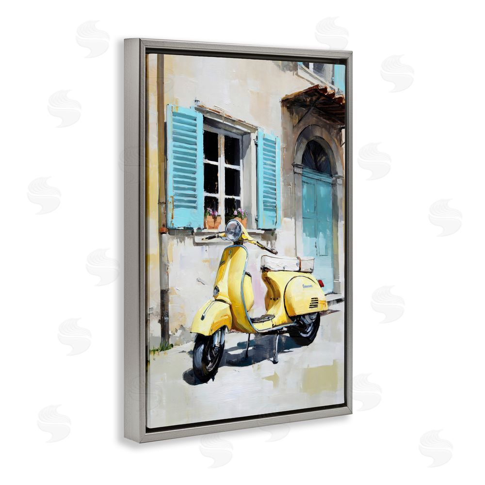 Petal Prints Design Sunny Day Scooter Ride Gray Floating Framed Canvas Wall Art Print