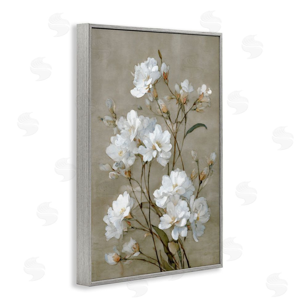Petal Prints Design Aged White Botanical Study Gray Framed Giclee Wall Art Print