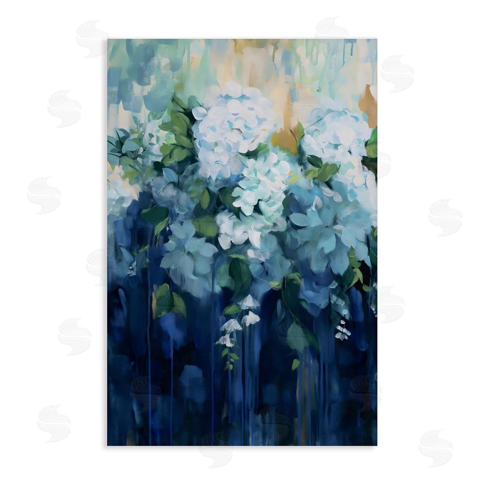 Gina Kelly Lush Blue Hydrangea Abstract Stretched Canvas Wall Art