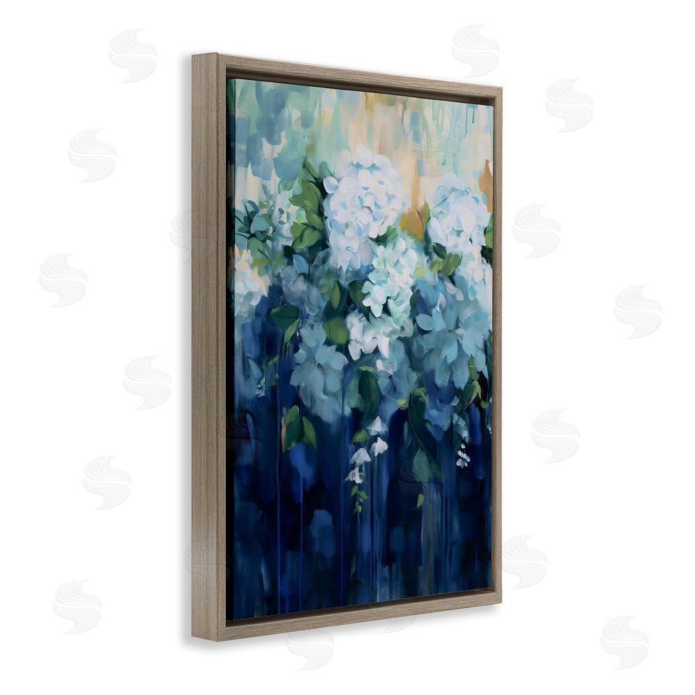 Gina Kelly Lush Blue Hydrangea Abstract Brown Floating Framed Canvas Wall Art