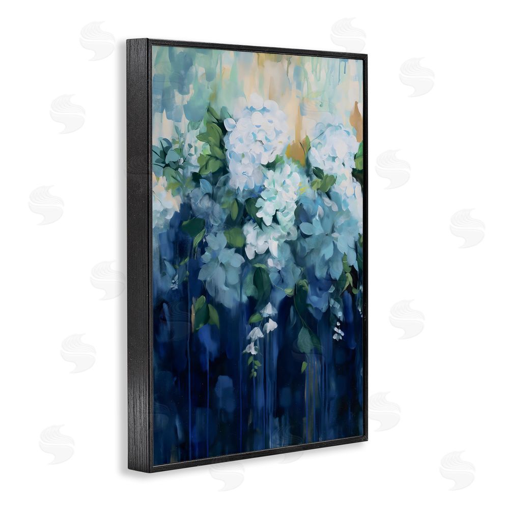 Gina Kelly Lush Blue Hydrangea Abstract Black Framed Giclee Wall Art