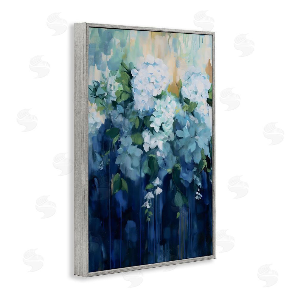 Gina Kelly Lush Blue Hydrangea Abstract Gray Framed Giclee Wall Art