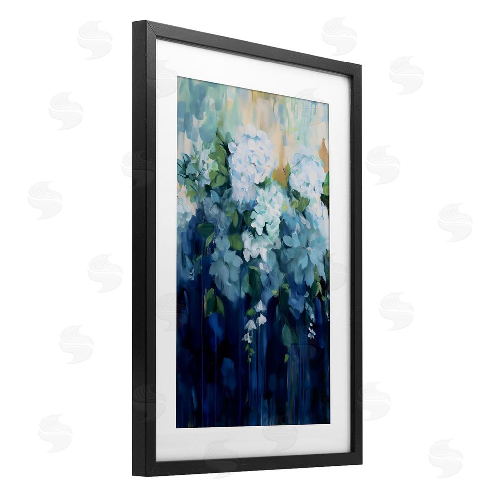 Gina Kelly Lush Blue Hydrangea Abstract Black Framed Print Under Glass Wall Art