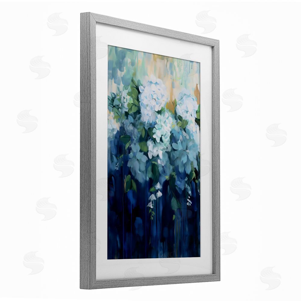 Gina Kelly Lush Blue Hydrangea Abstract Gray Framed Print Under Glass Wall Art