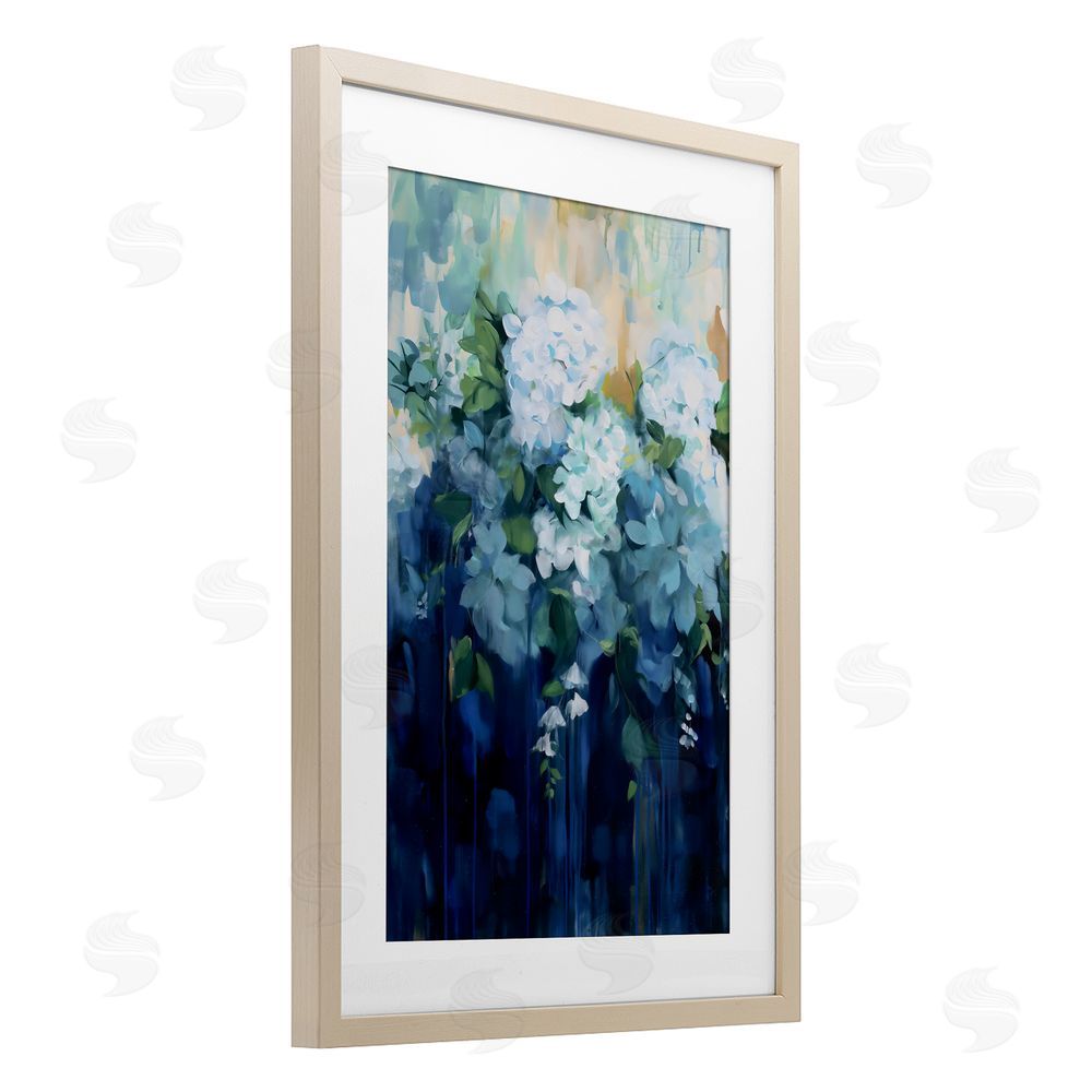 Gina Kelly Lush Blue Hydrangea Abstract Brown Framed Print Under Glass Wall Art