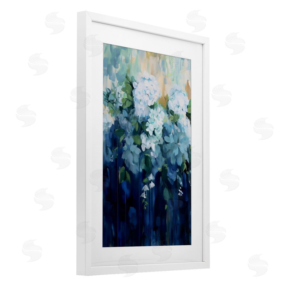 Gina Kelly Lush Blue Hydrangea Abstract White Framed Print Under Glass Wall Art
