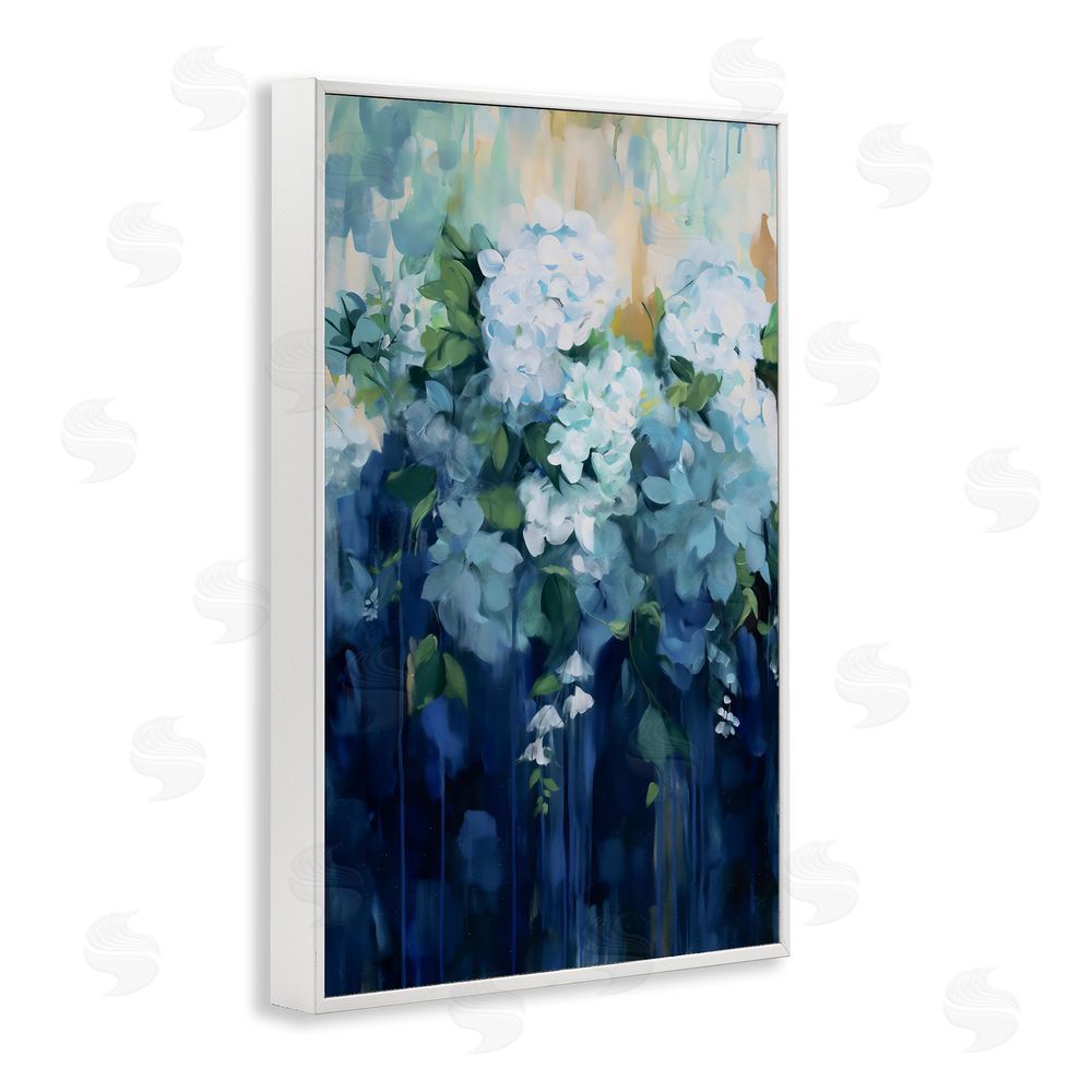 Gina Kelly Lush Blue Hydrangea Abstract White Framed Giclee Wall Art