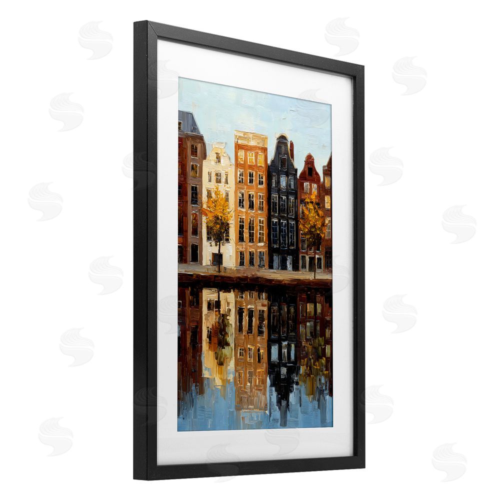 Petal Prints Design City Reflection over Canal Black Framed Print Under Glass Wall Art
