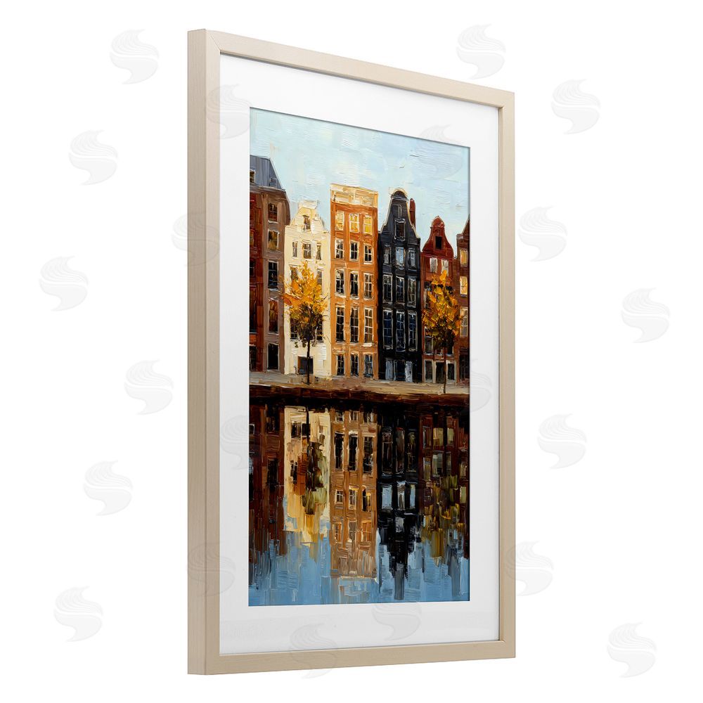 Petal Prints Design City Reflection over Canal Brown Framed Print Under Glass Wall Art