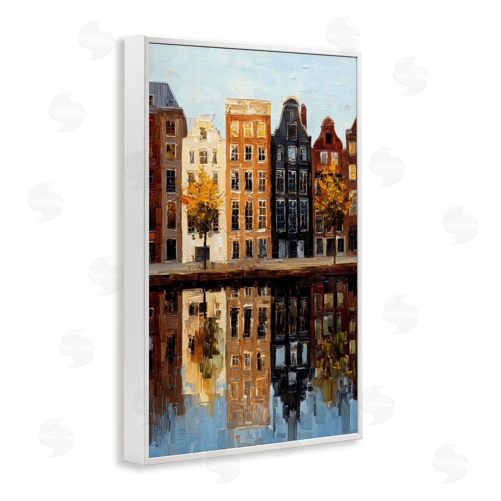 Petal Prints Design City Reflection over Canal White Framed Giclee Wall Art Print