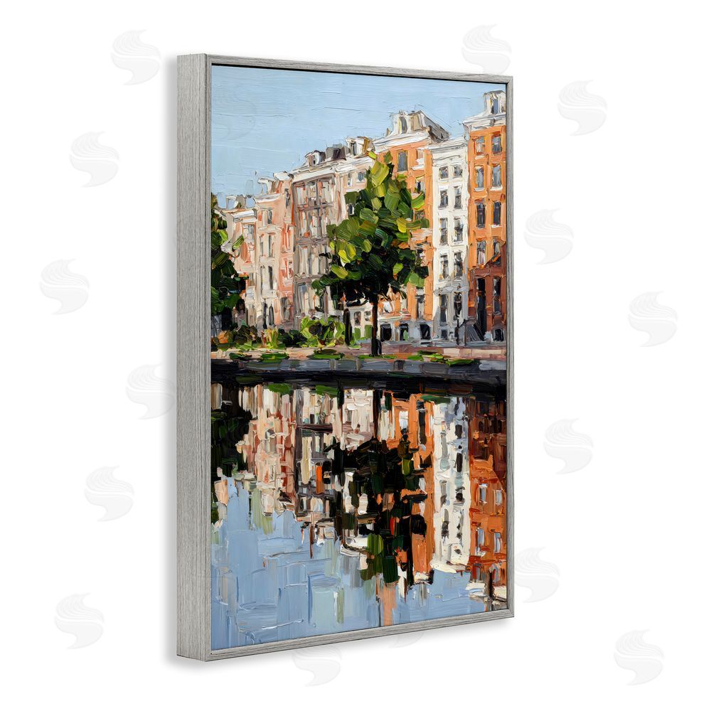 Petal Prints Design Waterside Apartments on Canal Gray Framed Giclee Wall Art Print