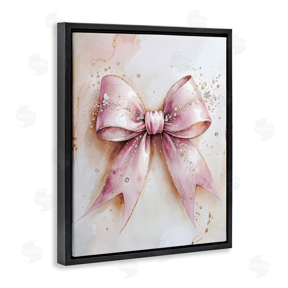 Nataly White Glamorous Blush Pink Bow Black Floating Framed Canvas Wall Art