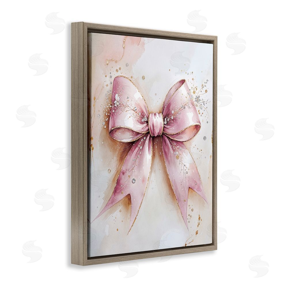 Nataly White Glamorous Blush Pink Bow Brown Floating Framed Canvas Wall Art