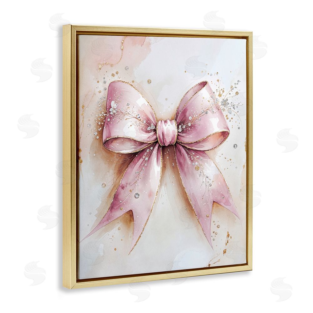 Nataly White Glamorous Blush Pink Bow Gold Floating Framed Canvas Wall Art