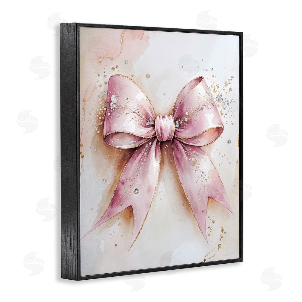 Nataly White Glamorous Blush Pink Bow Black Framed Giclee Wall Art
