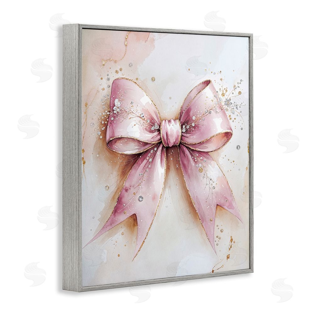 Nataly White Glamorous Blush Pink Bow Gray Framed Giclee Wall Art