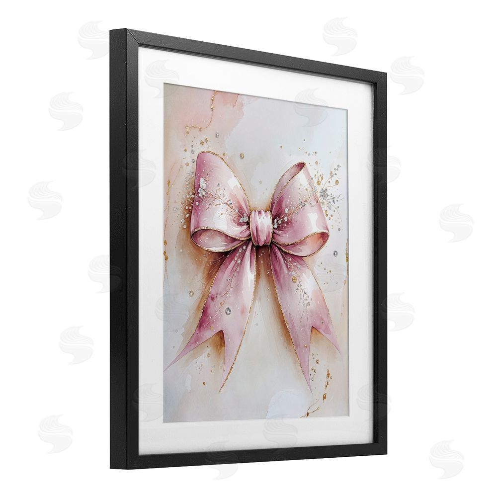 Nataly White Glamorous Blush Pink Bow Black Framed Print Under Glass Wall Art