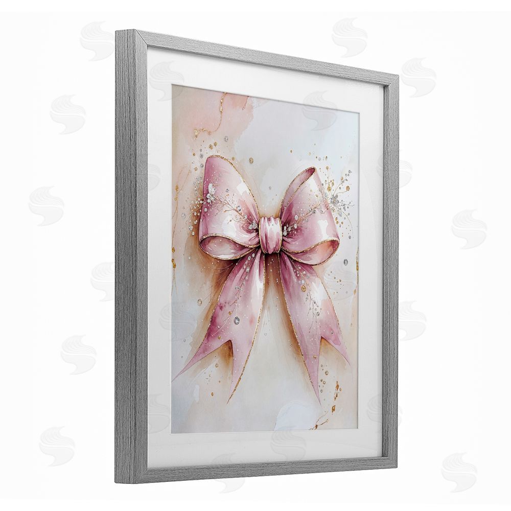 Nataly White Glamorous Blush Pink Bow Gray Framed Print Under Glass Wall Art