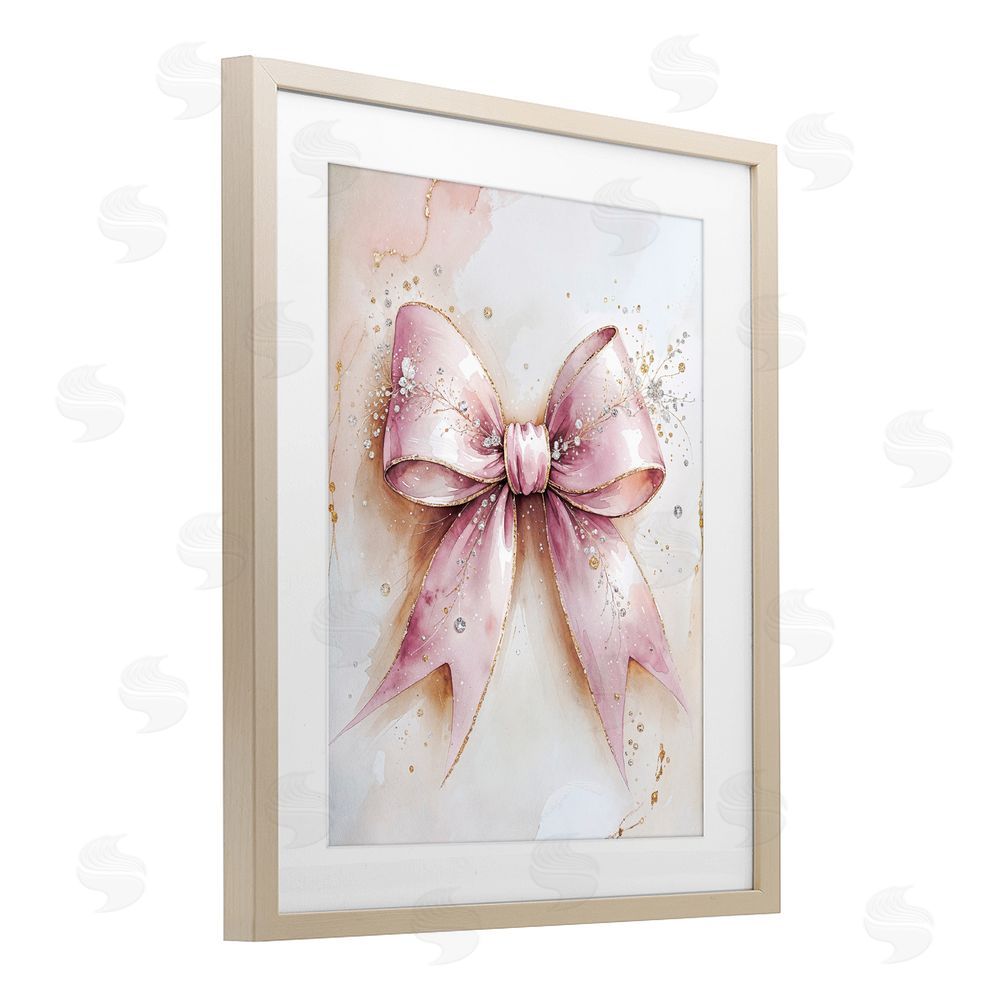 Nataly White Glamorous Blush Pink Bow Brown Framed Print Under Glass Wall Art
