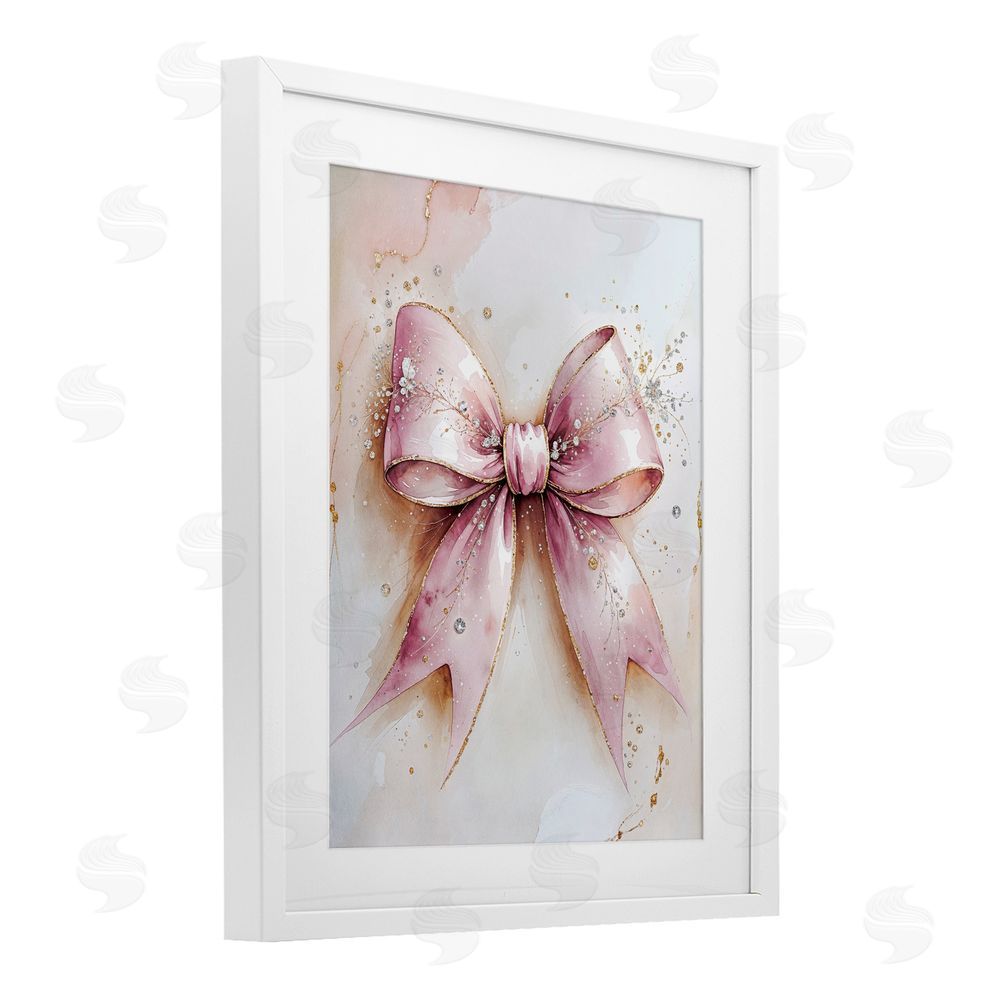 Nataly White Glamorous Blush Pink Bow White Framed Print Under Glass Wall Art
