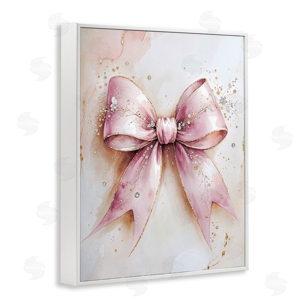 Nataly White Glamorous Blush Pink Bow White Framed Giclee Wall Art