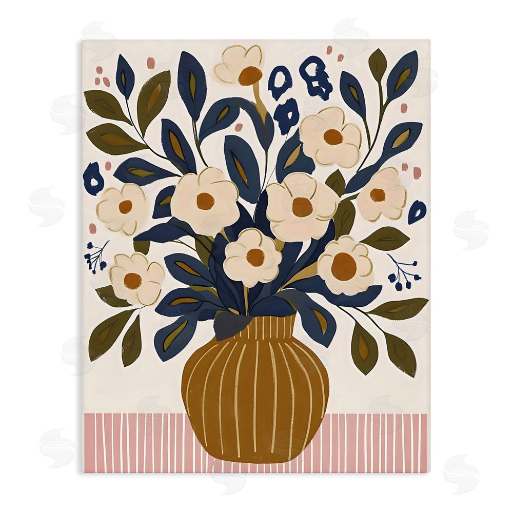 Creative Studio Boho Floral Vase with Stripes Stretched Canvas Wall Art Print