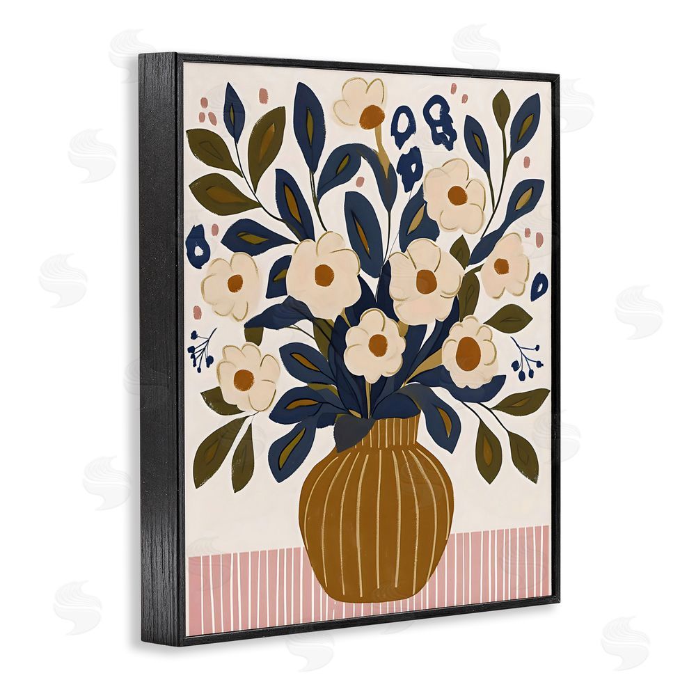 Creative Studio Boho Floral Vase with Stripes Black Framed Giclee Wall Art Print