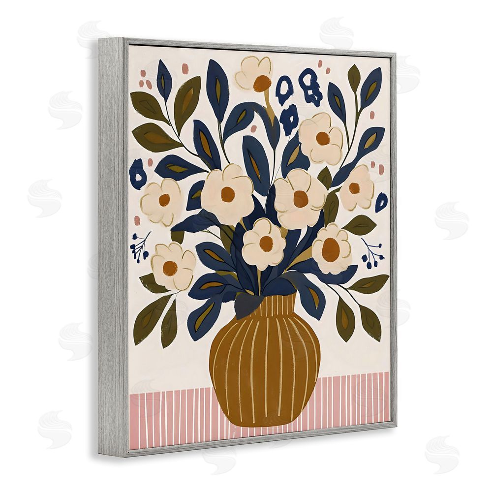 Creative Studio Boho Floral Vase with Stripes Gray Framed Giclee Wall Art Print