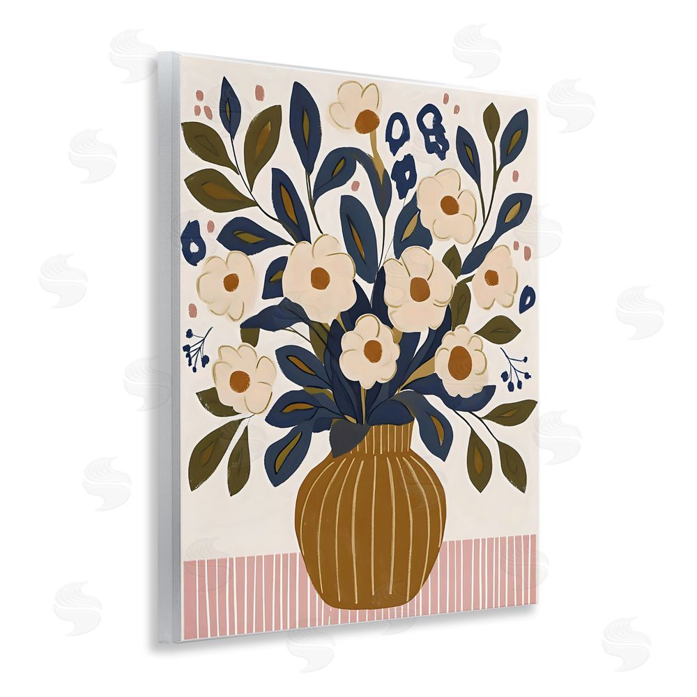 Creative Studio Boho Floral Vase with Stripes Wall Plaque Art Print with White Foil Wrap