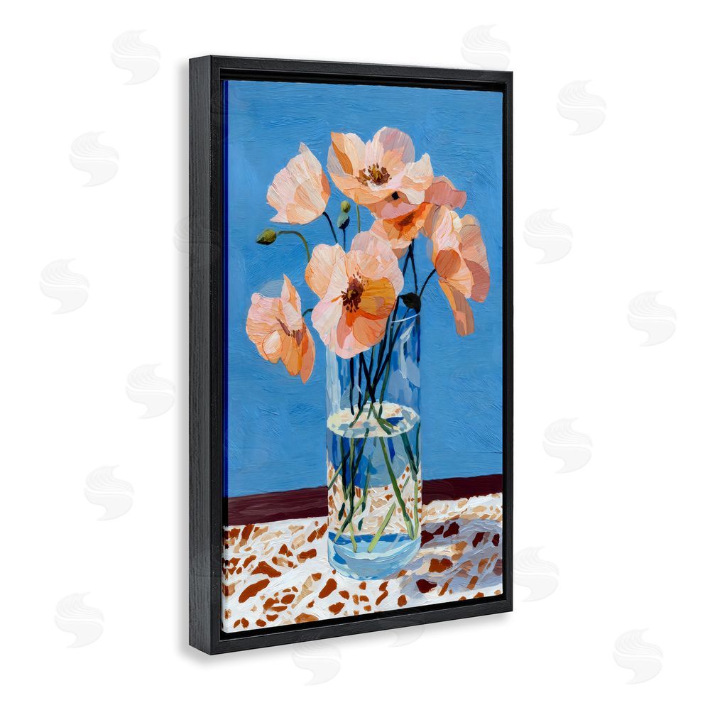 Petal Prints Design Bright And Pink Poppies Black Floating Frame Stretched Canvas Wall Art Print