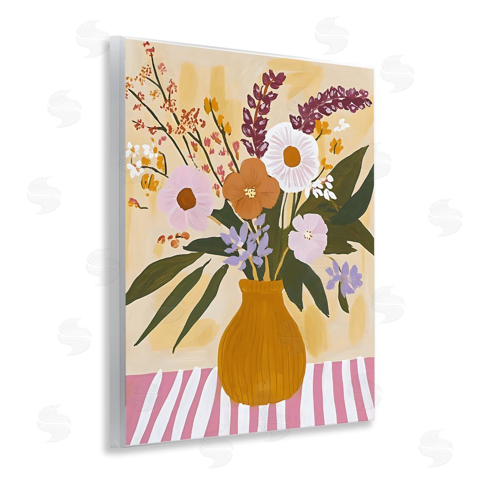 Creative Studio Boho Flowers on Pink Stripes Wall Plaque Art Print with White Foil Wrap