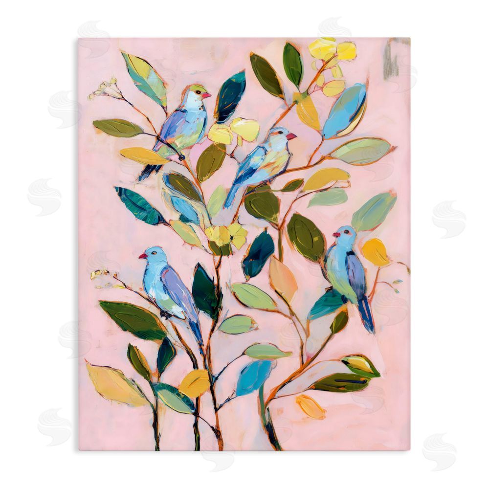 Sisi and Seb Birds Between Leaves Impression Stretched Canvas Wall Art Print