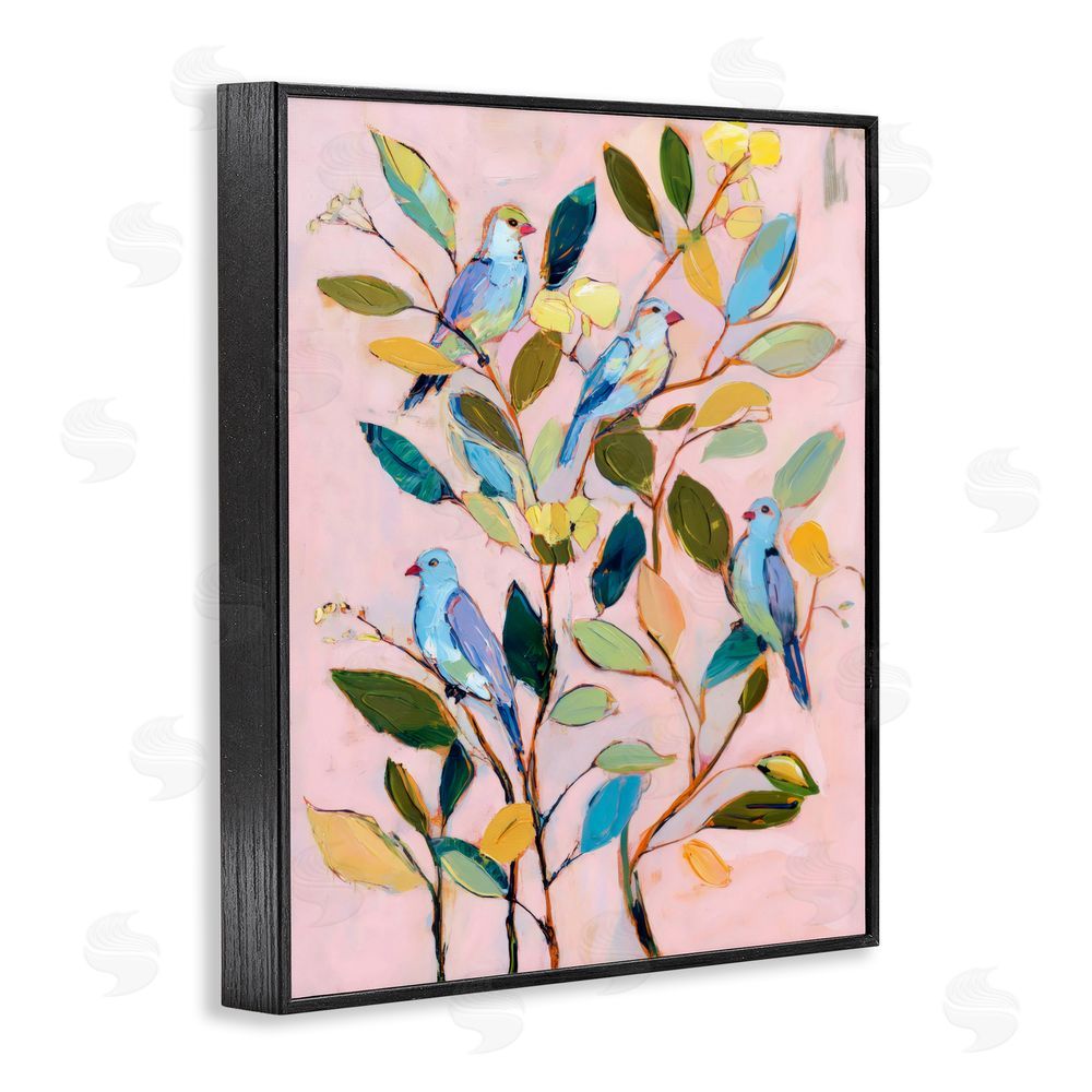Sisi and Seb Birds Between Leaves Impression Black Framed Giclee Wall Art Print