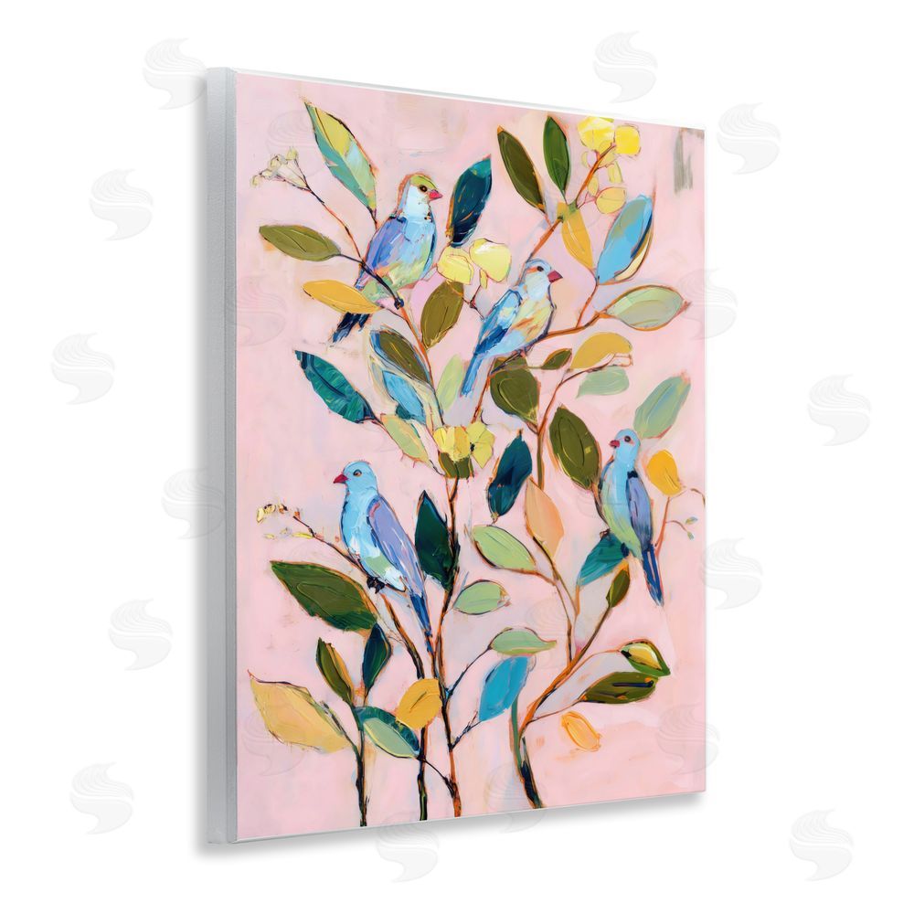 Sisi and Seb Birds Between Leaves Impression Wall Plaque Art Print with White Foil Wrap
