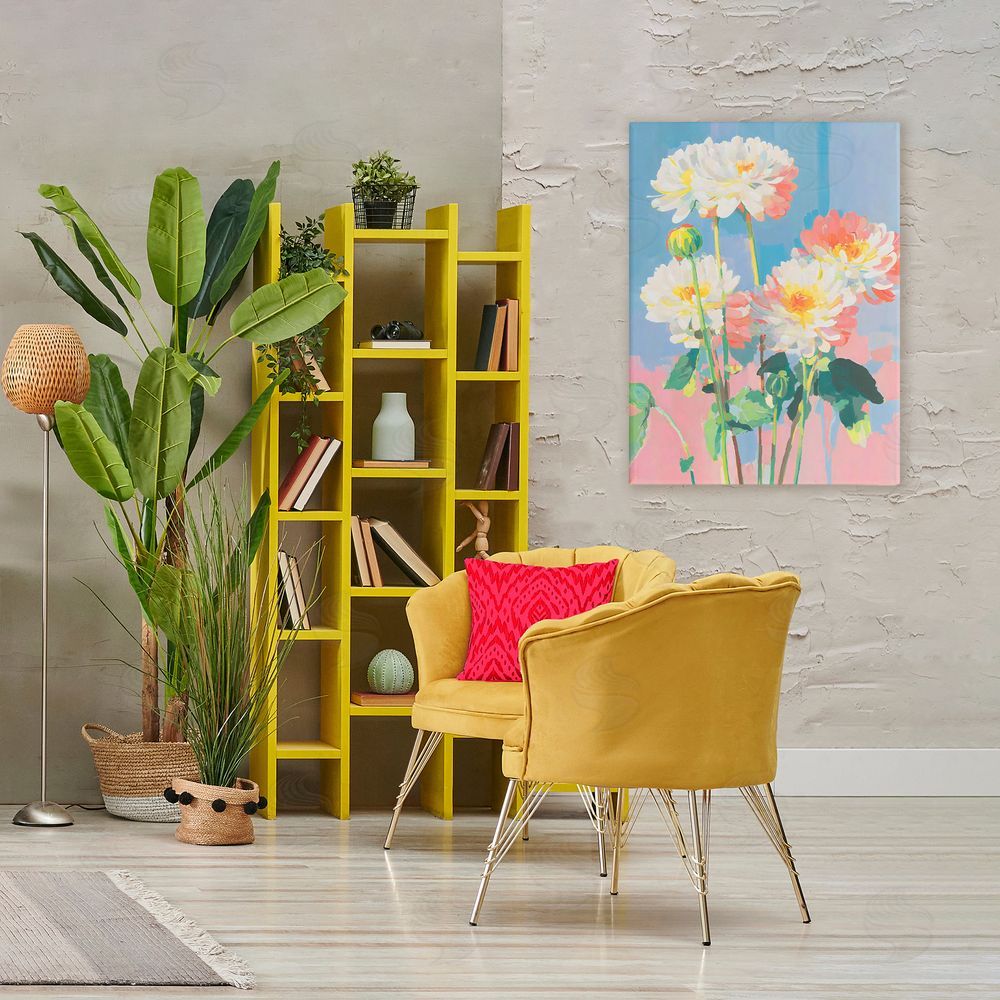 Sisi and Seb Colorful Chrysanthemum Impressions Stretched Canvas Wall Art in Room