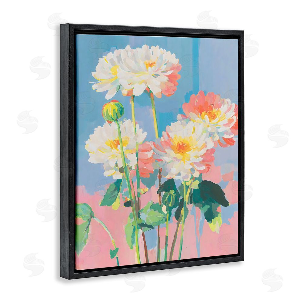 Sisi and Seb Colorful Chrysanthemum Impressions Black Floating Frame Canvas Wall Art Print