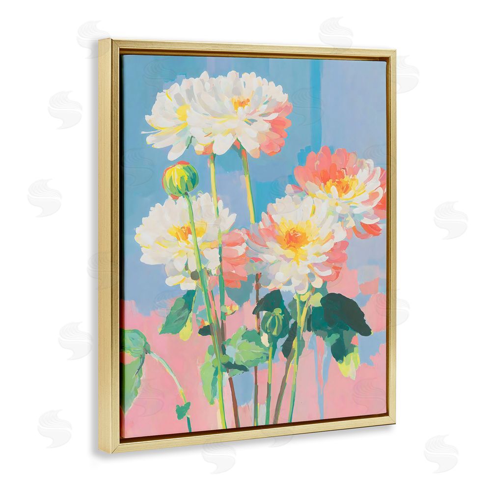 Sisi and Seb Colorful Chrysanthemum Impressions Gold Floating Frame Canvas Wall Art Print