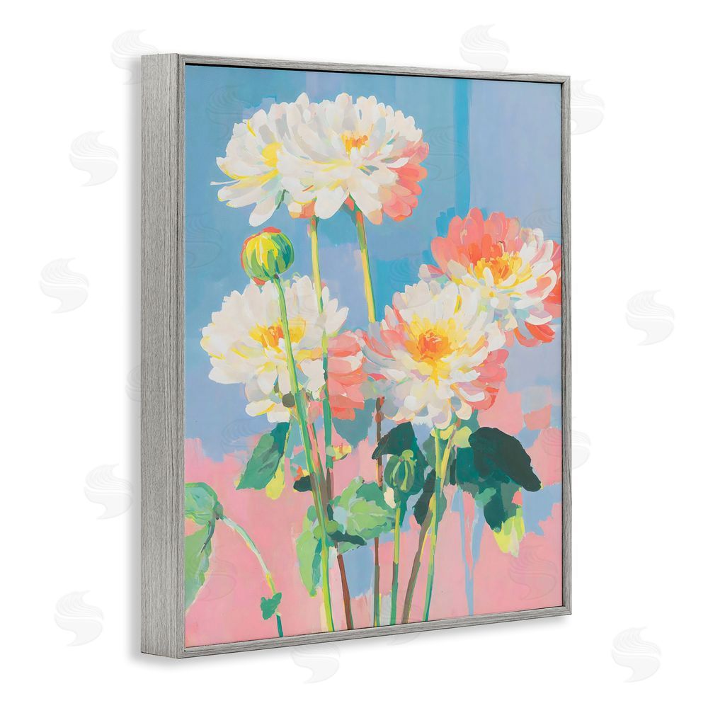 Sisi and Seb Colorful Chrysanthemum Impressions Gray Framed Giclee Wall Art Print