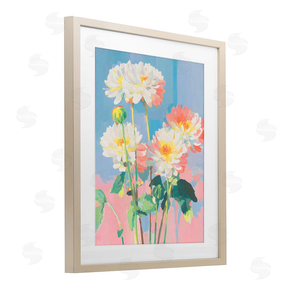 Sisi and Seb Colorful Chrysanthemum Impressions Brown Framed Print Under Glass Wall Art