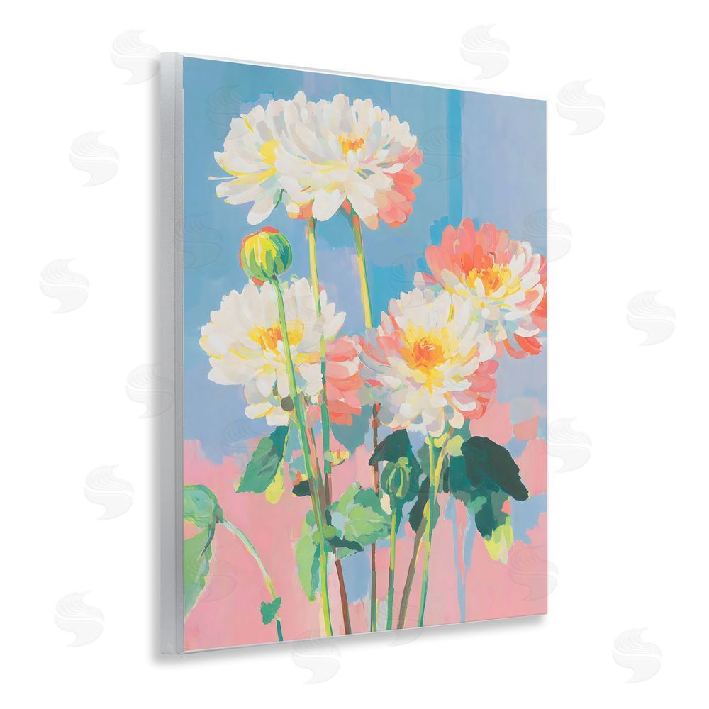 Sisi and Seb Colorful Chrysanthemum Impressions Wall Plaque with Fixed Lithograph Print