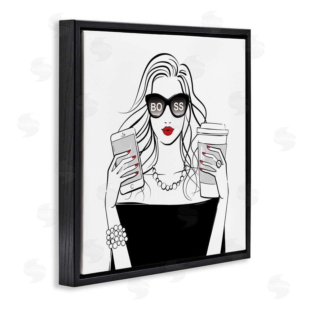 Martina Pavlova Chic Boss Morning Coffee Moment Black Floating Frame Canvas Wall Art Print