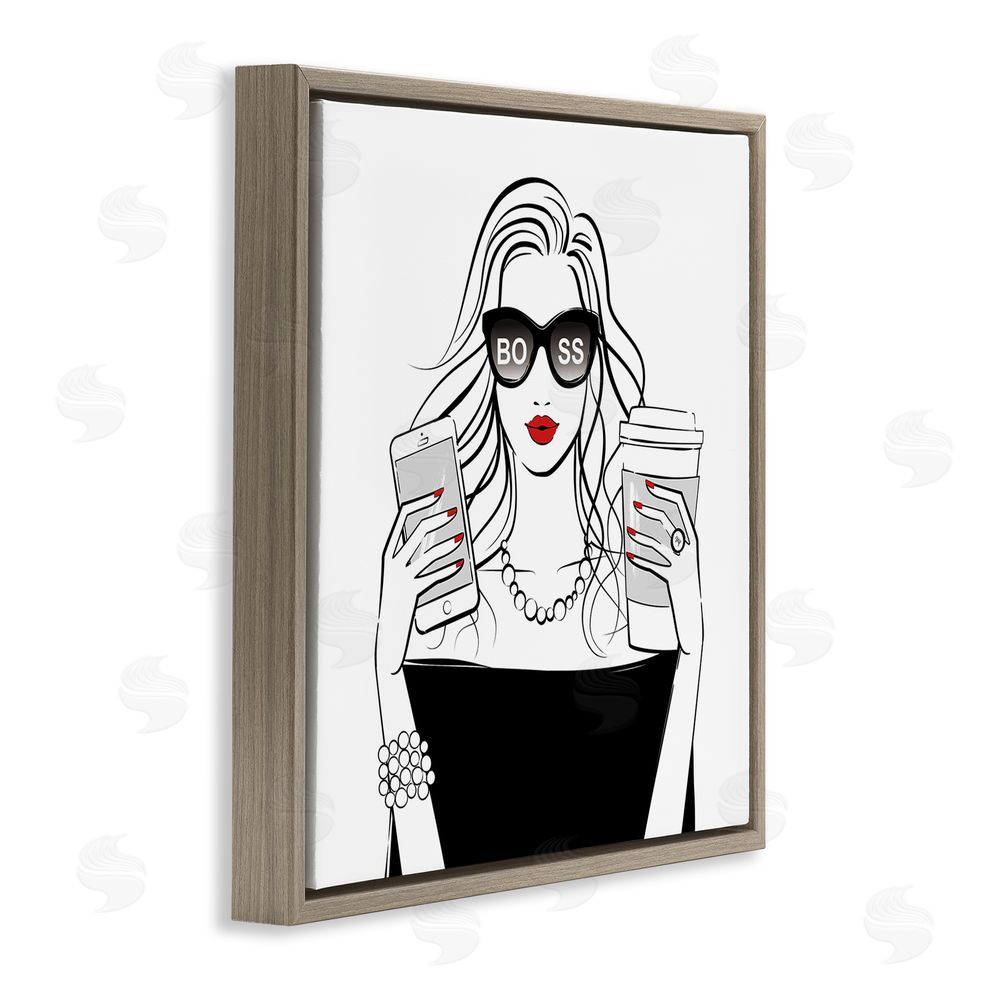 Martina Pavlova Chic Boss Morning Coffee Moment Brown Floating Frame Canvas Wall Art Print