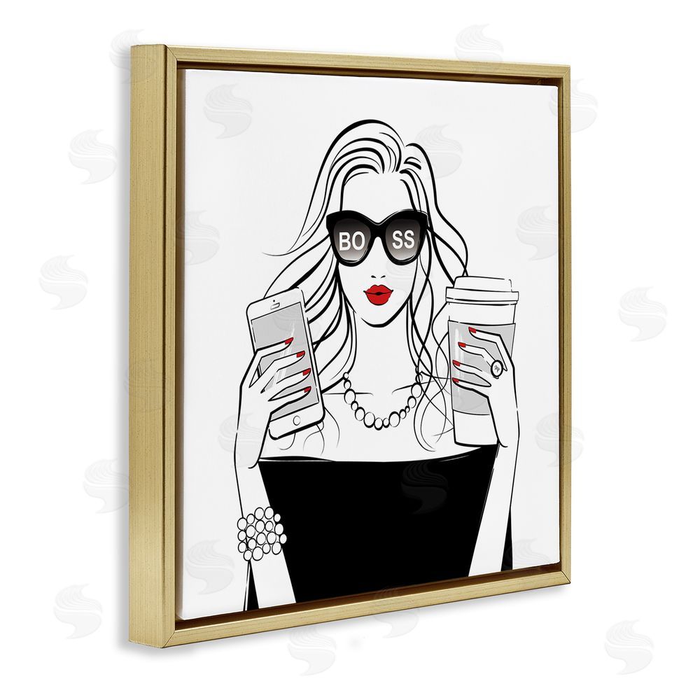 Martina Pavlova Chic Boss Morning Coffee Moment Gold Floating Frame Canvas Wall Art Print