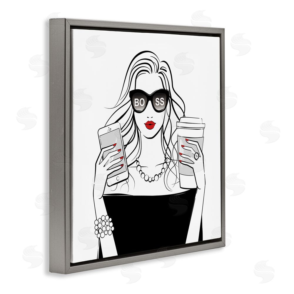 Martina Pavlova Chic Boss Morning Coffee Moment Gray Floating Frame Canvas Wall Art Print