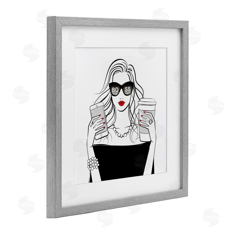 Martina Pavlova Chic Boss Morning Coffee Moment Gray Framed Print Under Glass Wall Art