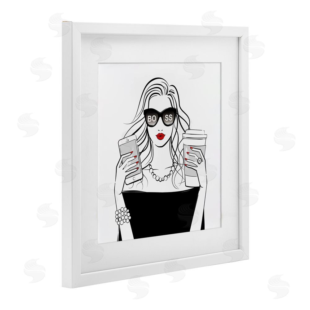 Martina Pavlova Chic Boss Morning Coffee Moment White Framed Print Under Glass Wall Art