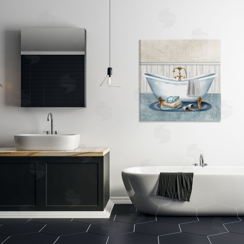 Conrad Knutsen Cozy Spa Bathtub & Slippers Stretched Canvas Wall Art in Room