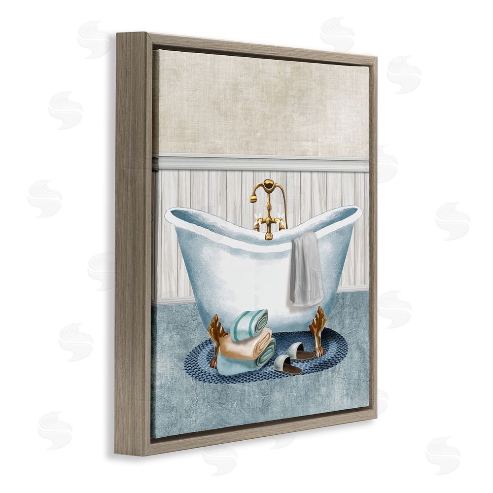 Conrad Knutsen Cozy Spa Bathtub & Slippers Brown Floating Frame Canvas Wall Art Print